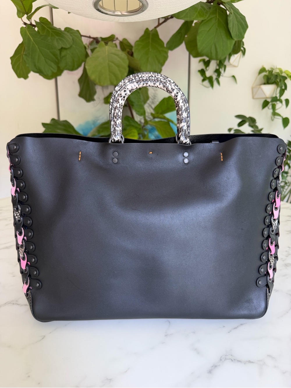 1941 Rogue Tote With Snakeskin Coach Link Detail Pink Black Leather Bag 86919 - Picture 4 of 14